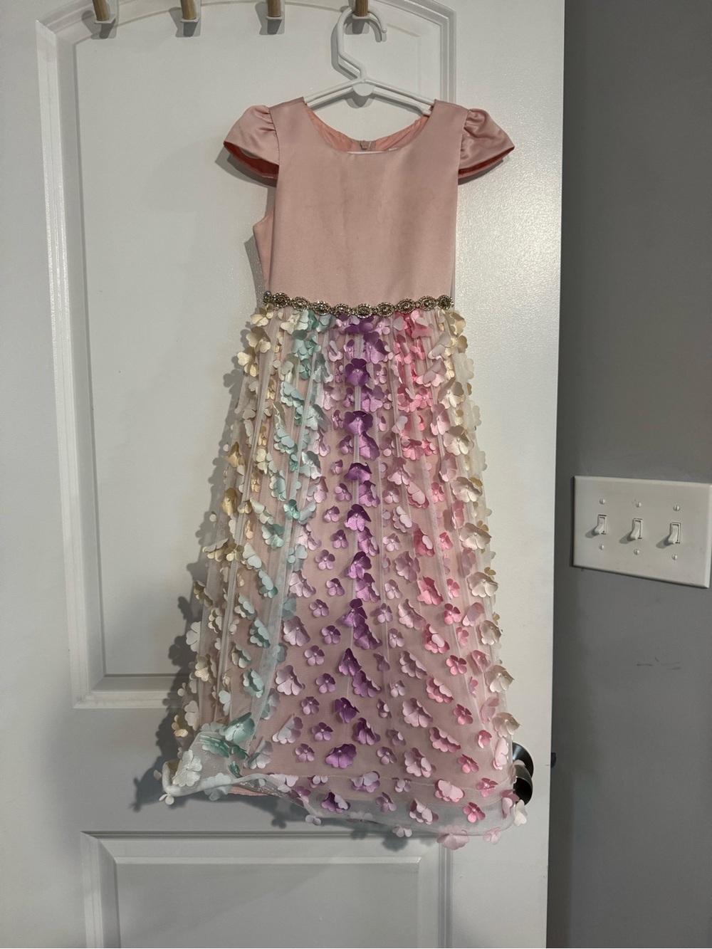 Rare Editions Pink Petal-Embellished Formal Dress with Pastel Accents size 4